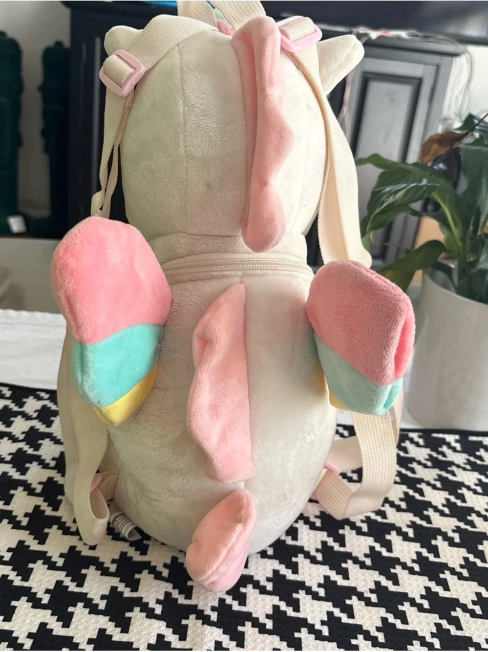 Cream & Pink Plush Unicorn Kids Backpack - Soft Pastel Design